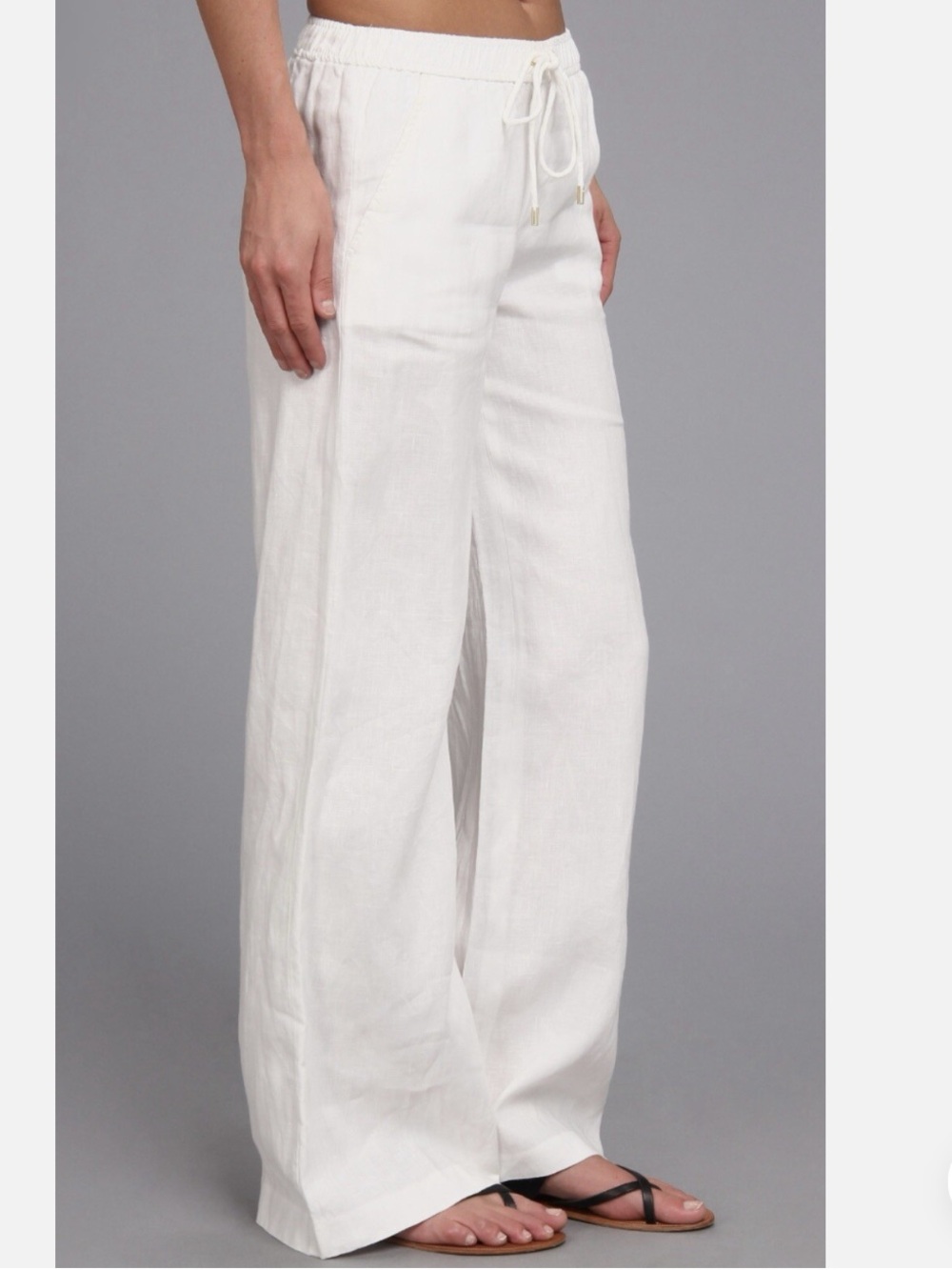 MICHAEL KORS White Linen Wide Leg Pull On Pants Elasticated Drawstring Waist NWT